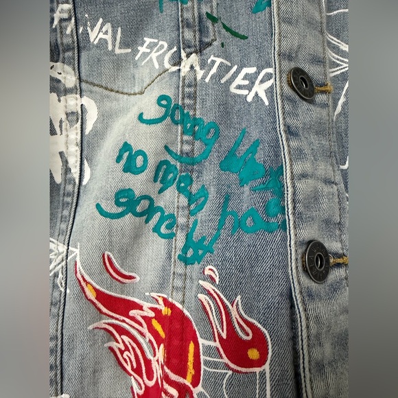 NEW Waimea Denim Jean Jacket Mens M Paint Splatter Streetwear Urban Hip Hop 90s - Picture 5 of 16